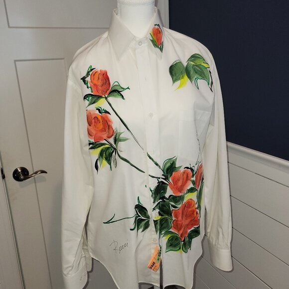 Creative Artwear-  Rose Painted Ladies Shirt - Picture 1 of 8